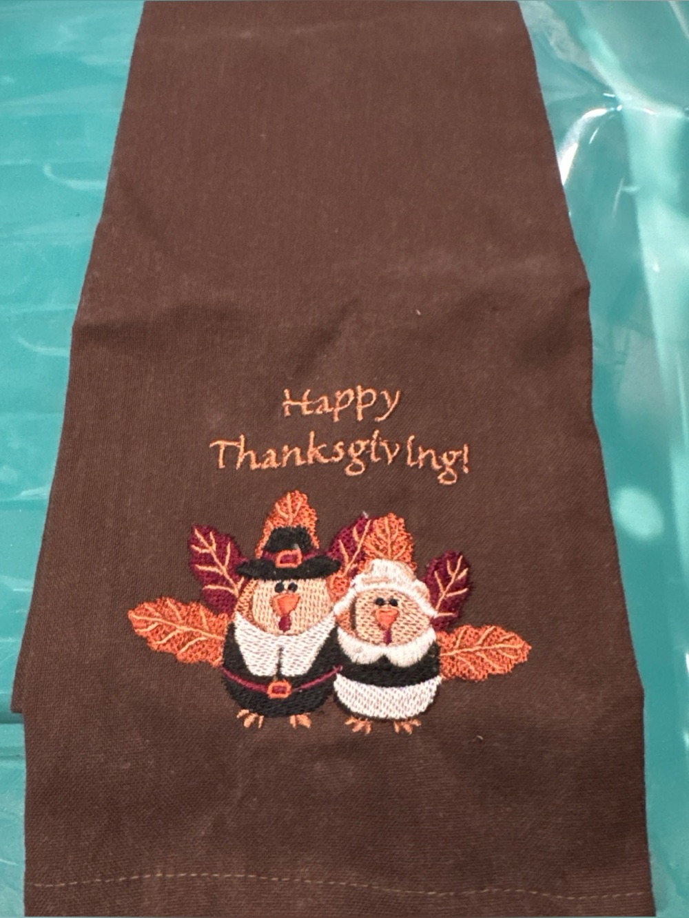 Embroidered Thanksgiving Turkey Pair Decorative Towel - Brown